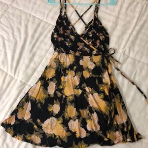 Black floral wrap dress
